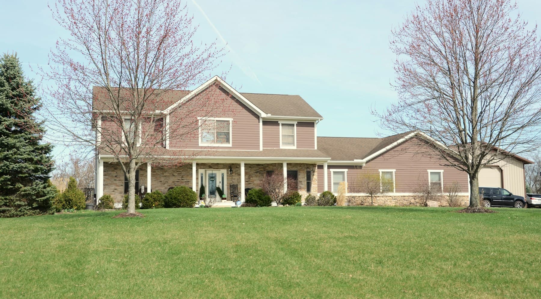 A residential lawn and home